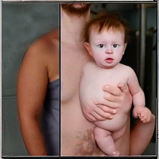 Image similar to inmate body and cute baby chick face