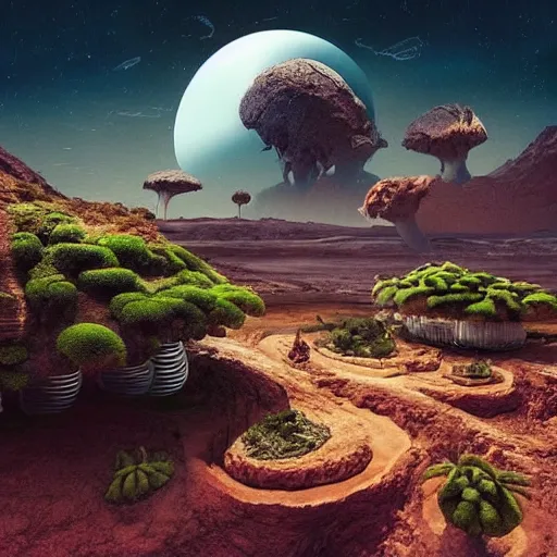 Prompt: “4k alien landscape with silicon based plants and animals”