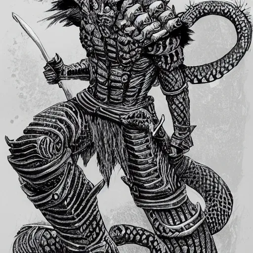 Image similar to a warrior with snake themed armour, kentaro miura art style