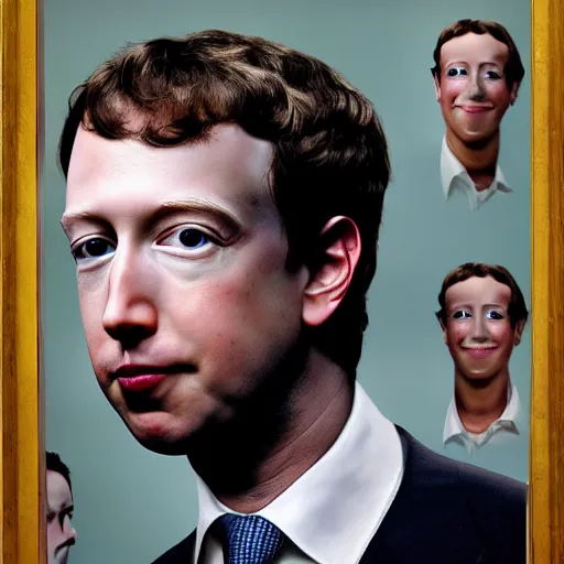 Image similar to a person, the face of musk and gates and bezos all in one face but with Mark Cubans big chin and Mark Zuckerbergs creepy caesar hairdo, HD Studio Portrait