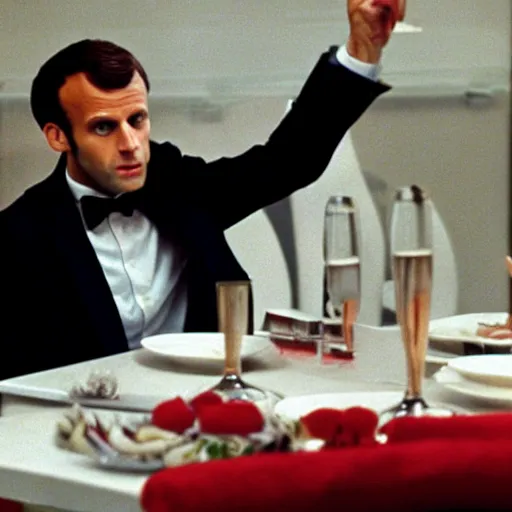 Image similar to Emmanuel Macron eating humans in American Psycho (1999)