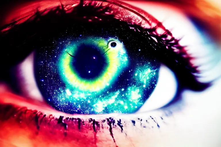 Image similar to a galaxy is inside of an eye, beautiful eye, eye, eye of a woman, realistic, ultra realistic, macro photo, beautiful, digital art, conceptual art, trending on artstation