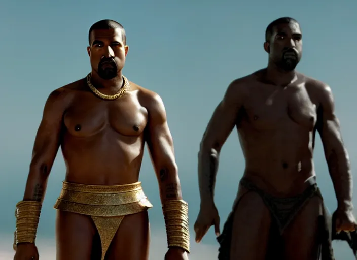 Image similar to film still of kanye west as leonidas in 3 0 0 movie, 8 k