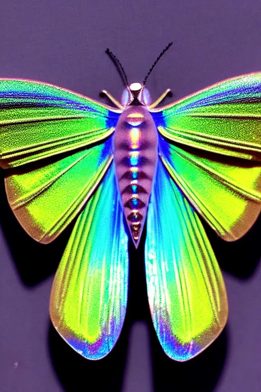 Image similar to high quality close-up photo iridescent moth! jeweled gorgeous! highly detailed david ligare elson peter cinematic neon lighting high quality low angle hd 8k sharp shallow depth of field