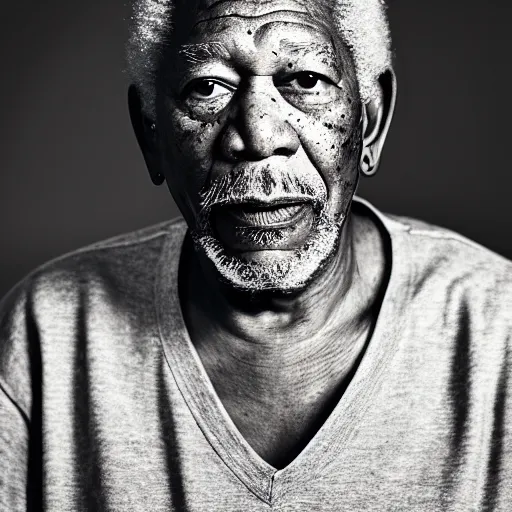 Image similar to a studio photograph of Morgan Freeman as a rapper in 2022, portrait, 40mm lens, shallow depth of field, close up, split lighting, cinematic