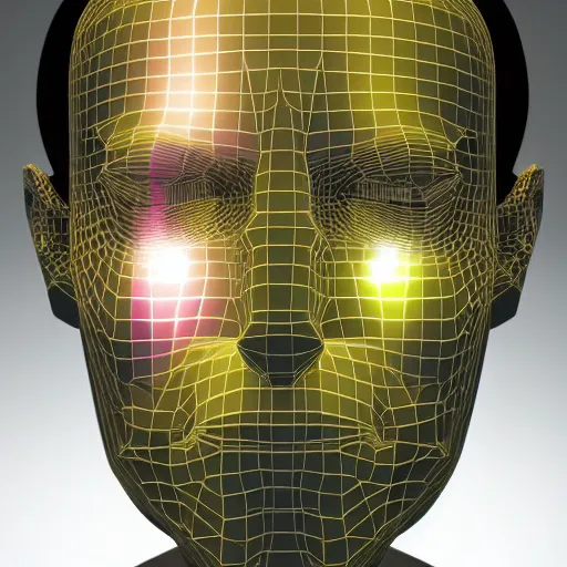 Image similar to a 3d human head made up of shiny holograms