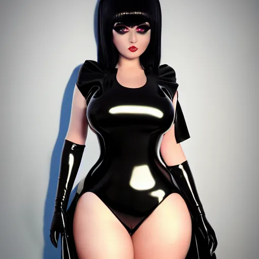 Prompt: thicc curvy feminine goth bombshell cutie with a thin waist in an elaborate modest polished latex onepiece outfit, cgsociety, photorealistic, sublime-classy-psychic-ritualistic-dignified ambience, 16k, smooth, sharp focus, trending on ArtStation, volumetric lighting, fully clothed, worksafe