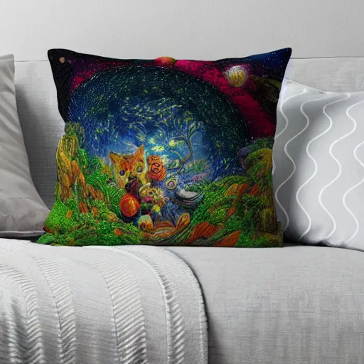 Image similar to psychedelic couch sofa in the lush forest, milky way, designed by moebius, rob gonsalves, gustav dore, giuseppe arcimboldo and carl barks, louis wain, trending on artstation, canada, star, sharp focus, colorful refracted sparkles and lines, soft light, 8 k 4 k