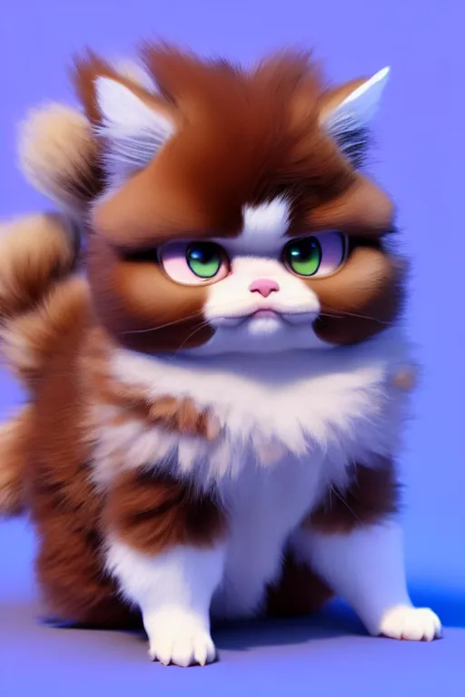 Prompt: high quality 3 d render hyperrealist very cute multipastel fluffy! grumpy griffin cat hybrid with detailed fluffy wings!, vray smooth, in the style of detective pikachu, hannah yata charlie immer, dramatic blue light, low angle, uhd 8 k, sharp focus