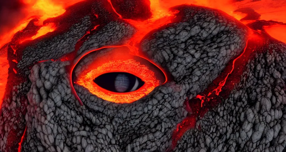 Prompt: a volcano made of ivory vines and crimson rocks enters in eruption, it spits a smoke in the shape of demonic eye, with Octane