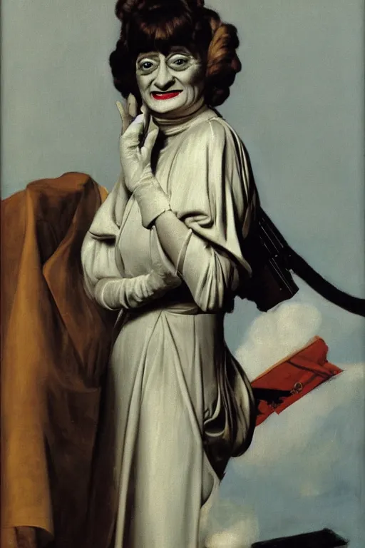 Prompt: phyllis diller as princess leia in star wars, full - figure oil painting by john currin and jacques - louis david and ingres, brush strokes