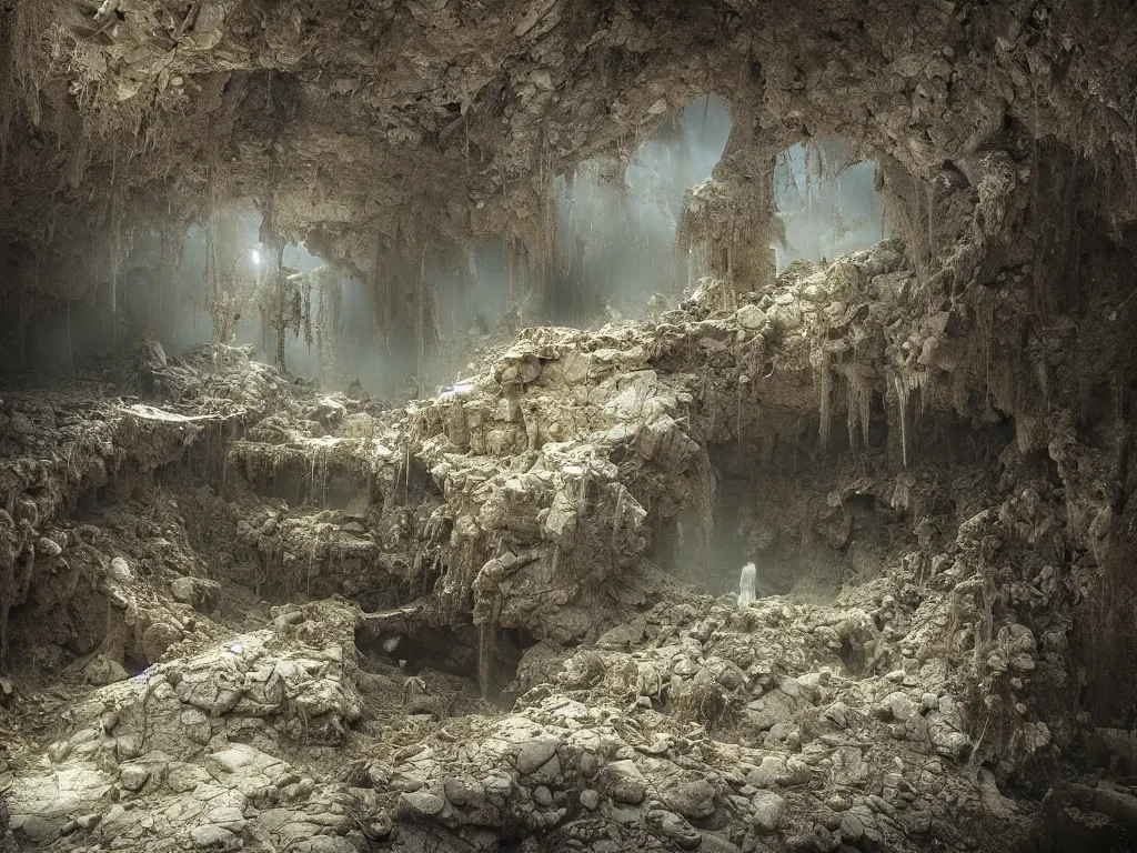 Image similar to michal karcz grunge painting of a beautiful lanscape, underground theme, detailed, elegant, intricate, 4k, by Gustave Dore