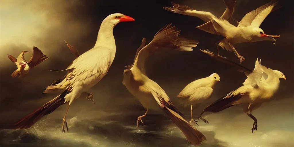 Prompt: highly detailed beautiful photography of birds, splash, sharp focus, dramatic, dynamic, lighting, elegant, harmony, beauty, masterpiece, by roberto ferri