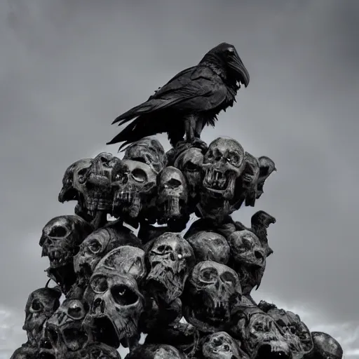 Image similar to dark raven perch on a mountain of skulls