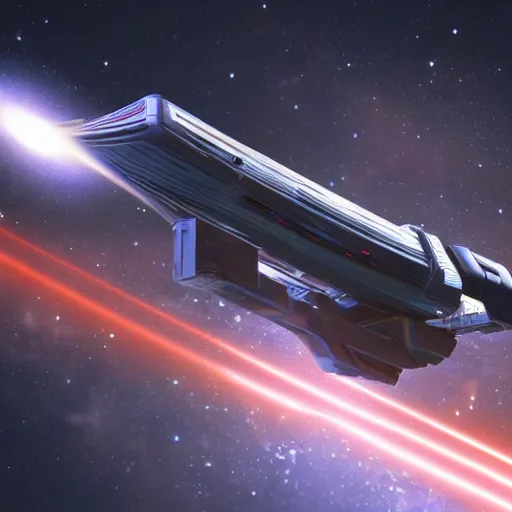 Prompt: a futuristic spaceship firing it's laser cannon, detailed, photorealistic, 4k