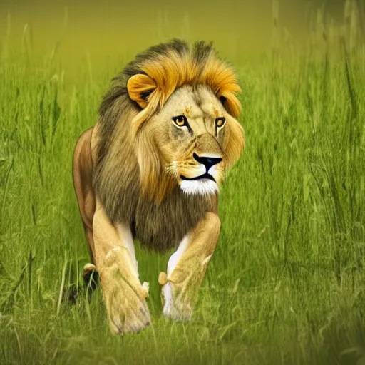 Image similar to Vector illustration of a full body lion in a meadow, Disney Department, sharp focus, 4k