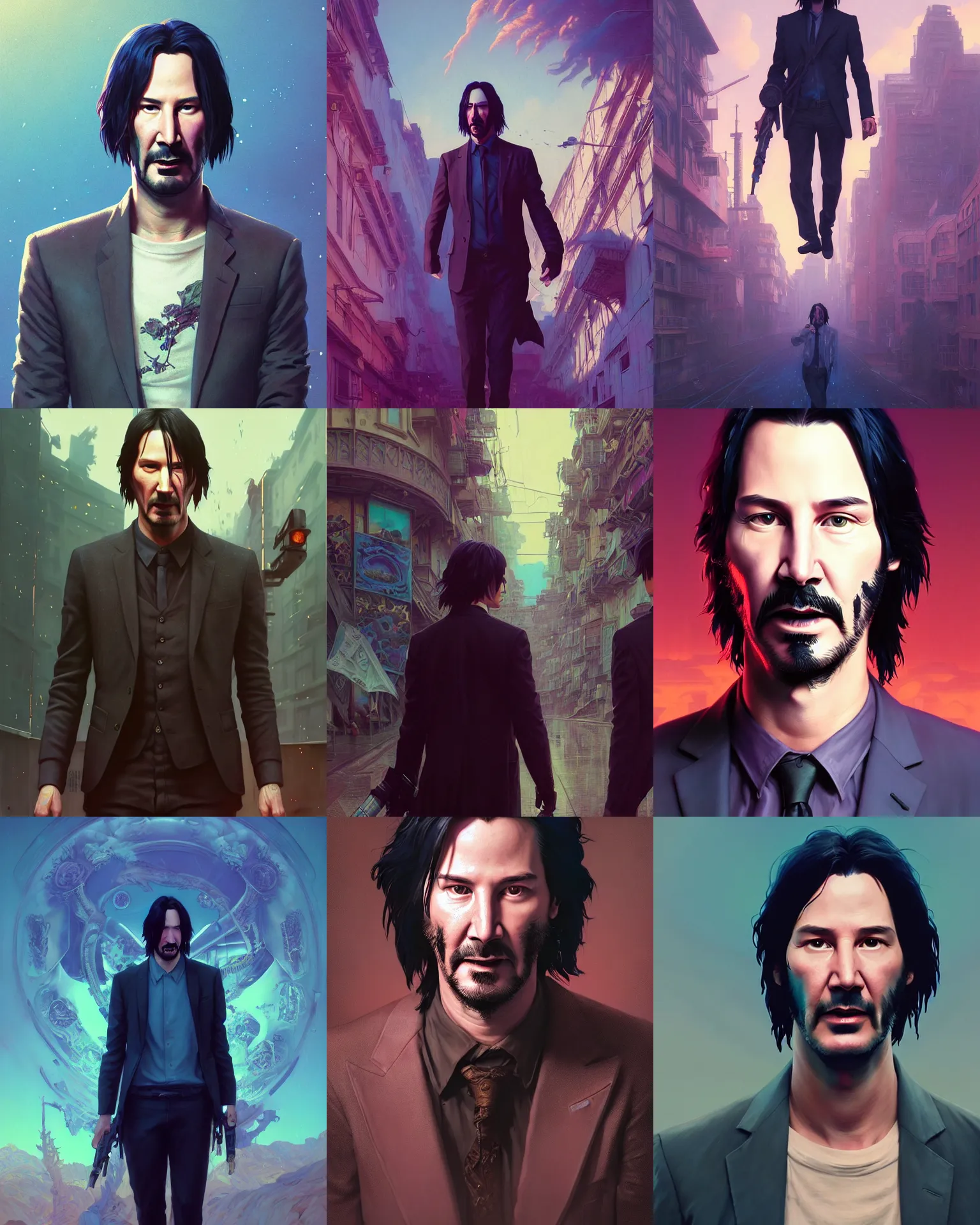 Prompt: highly detailed surreal vfx portrait of a nowpunk keanu reeves, stephen bliss, unreal engine, greg rutkowski, loish, rhads, beeple, makoto shinkai and lois van baarle, ilya kuvshinov, rossdraws, tom bagshaw, alphonse mucha, global illumination, detailed and intricate environment