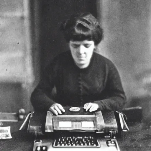 Image similar to a daguerrotype photo of a woman using a game computer, award winning photo