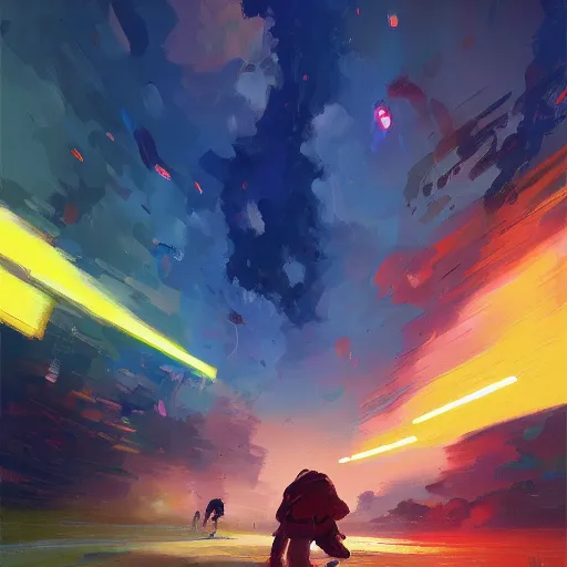 Image similar to acrylic painting, impressionism and expressionism, strong emotional impact, bold pastel colors, expressive brushstrokes, overall sense of movement in the composition. a warp drive hitting infinite density, by andreas rocha, trending on artstation