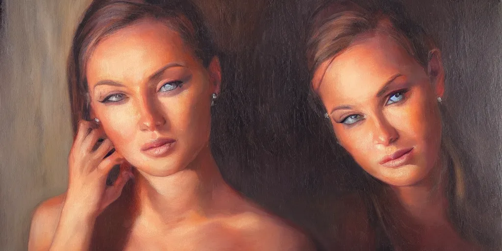 Image similar to beautiful sedutive woman with an eye on her forehead, oil panting, golden hour, higly detailed