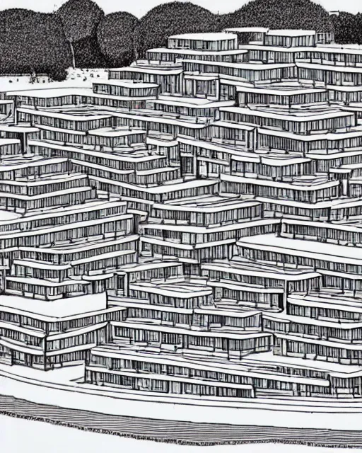 Prompt: a landscape drawing of habitat 6 7 in montreal, only it's in the simpsons tv show