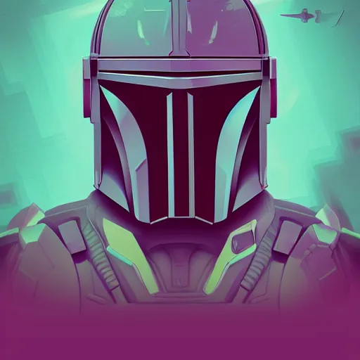 Prompt: Mandalorian isometric synthwave digital art