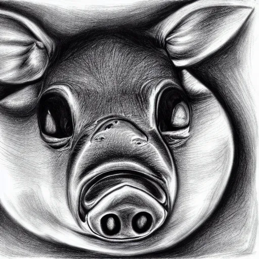 Image similar to pig face from nebula space, higher realistic, detailed, pencil drawing