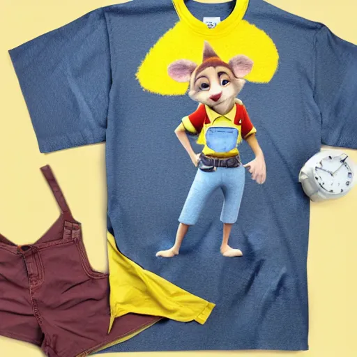 Image similar to 3 d render, portrait, upper body shot, mid shot, anthropomorphic mouse, female, wearing denim short shorts and a off yellow tank top shirt, solo, in the style of zootopia