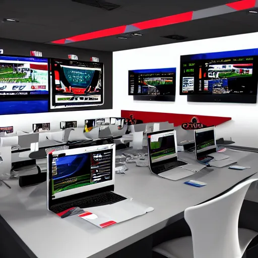 Prompt: sport newsroom for formula 1, realistic