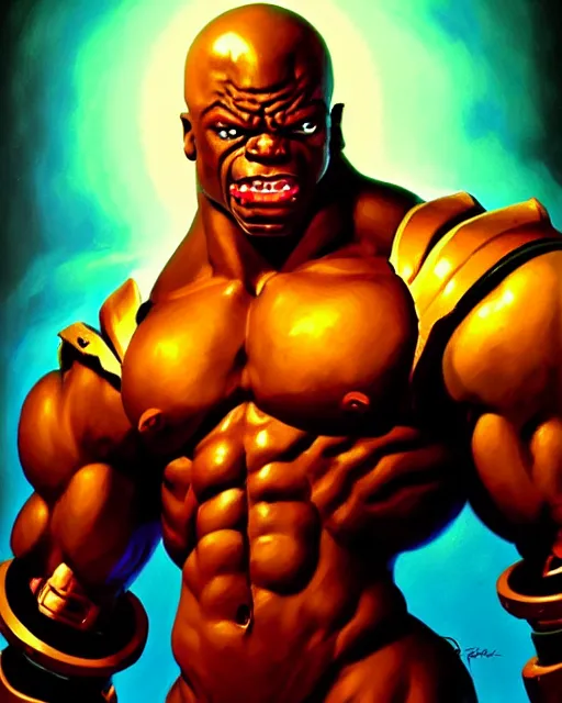 Image similar to doomfist from overwatch, elegant, confident, smug, ripped, buff, strong, colorful, fantasy, fantasy art, character portrait, portrait, close up, highly detailed, intricate detail, amazing detail, sharp focus, vintage fantasy art, vintage sci - fi art, radiant light, caustics, by boris vallejo