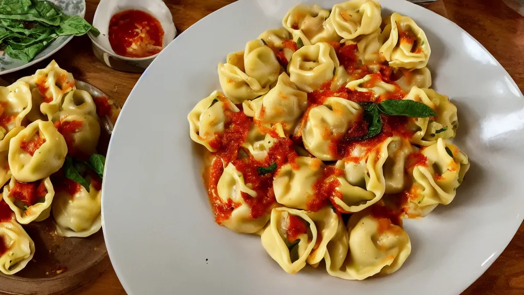 Image similar to gempunk crippling plate of tortellini