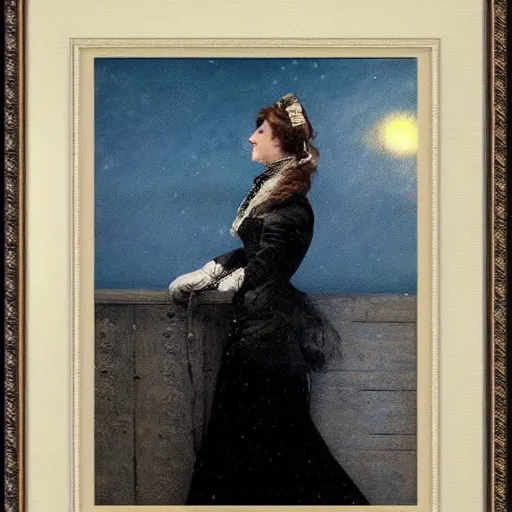 Prompt: victorian lady adventurer seeing the polar lights, by alfred stevens