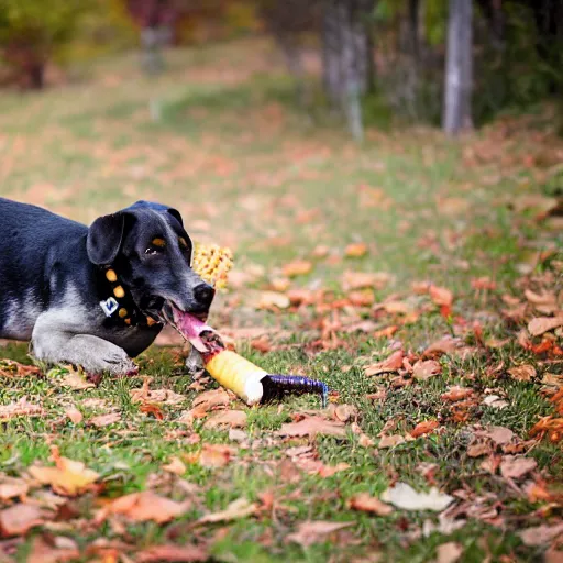 Prompt: a dog with a corn cob pipe in its mouth, award winning nature photography