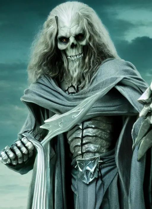 Prompt: movie still of skeletor as gandalf in lord of the rings, 8 k, hd