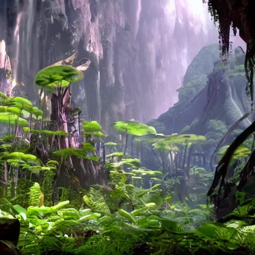 Prompt: still photo from avatar but the aliens are green, cinematic, realistic, highly detailed