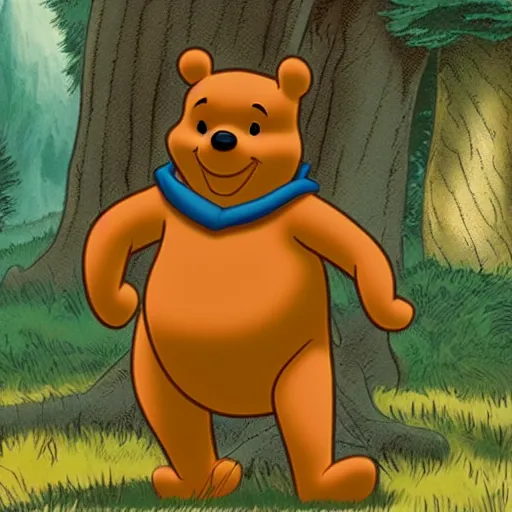 Prompt: photo of Winnie the Pooh as bigfoot sasquatch