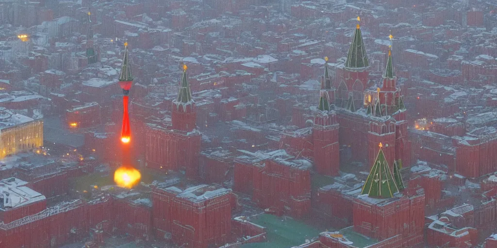 Image similar to missile falling on Red Square in Moscow, detailed, 4k