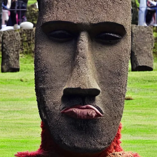 Prompt: 'Kanye West'!! as a moai head on easter Island