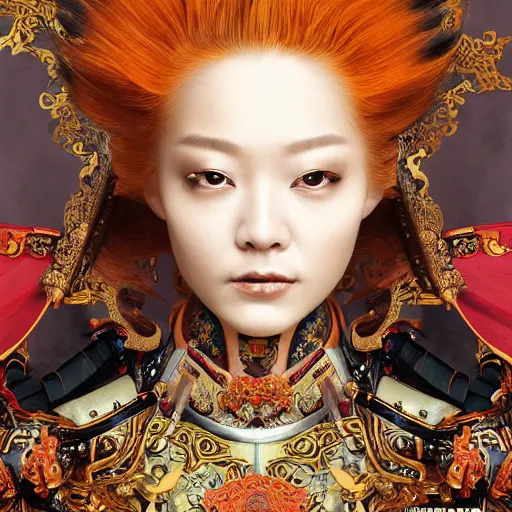 Image similar to portrait, headshot, insanely nice professional hair style, dramatic hair color, digital painting, of a old 17th century, Chinese Three Kingdoms, old cyborg merchant, amber jewels, baroque, ornate clothing, scifi, realistic, hyperdetailed, chiaroscuro, concept art, art by Franz Hals and Jon Foster and Ayami Kojima and Amano and Karol Bak,