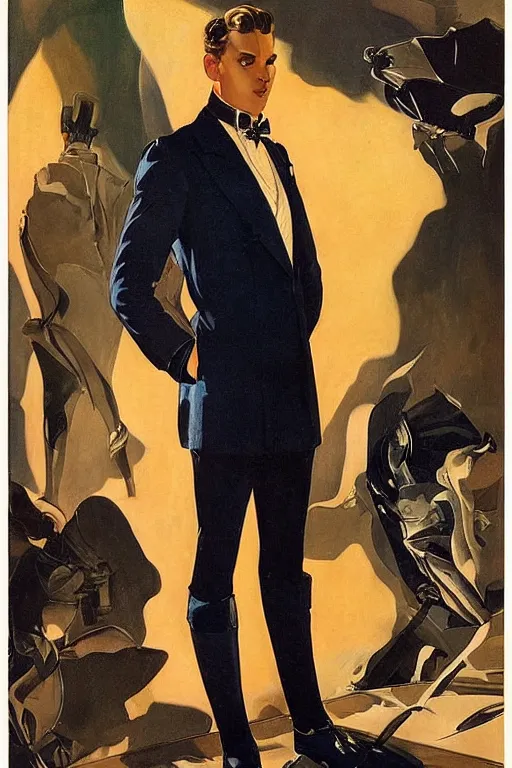 Prompt: sci - fi gentleman, fashion photoshoot, by j. c. leyendecker