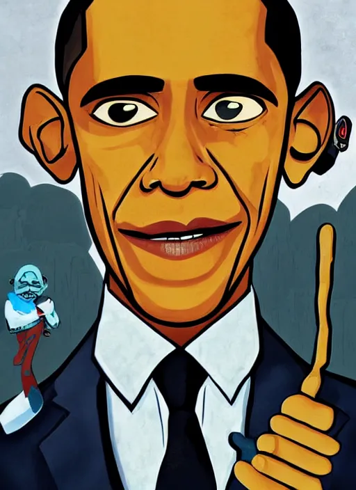 Image similar to obama in the style of gorillaz, jamie hewlett, detailed art