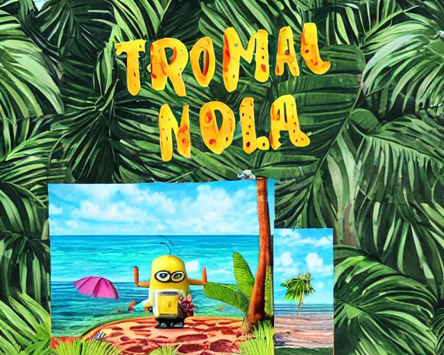 Prompt: tropical minion postcard