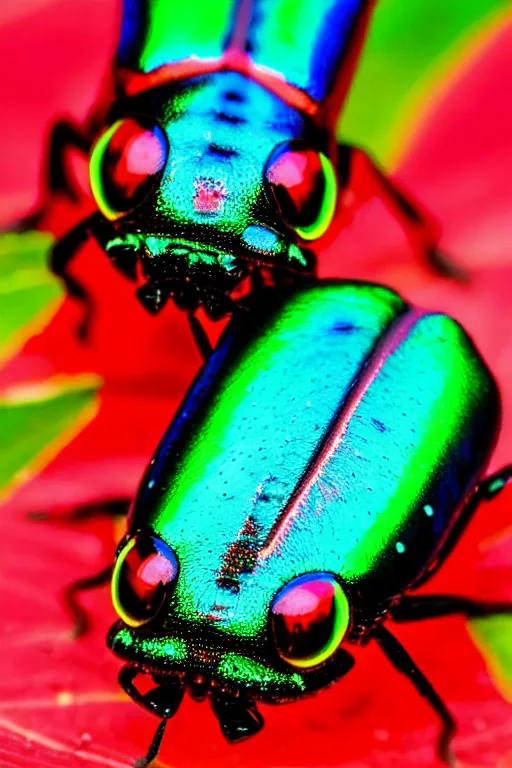 Image similar to high quality macro photo iridescent Red spotted jewel beetles! gorgeous highly detailed david ligare elson peter cinematic blue lighting high quality low angle hd 8k sharp shallow depth of field