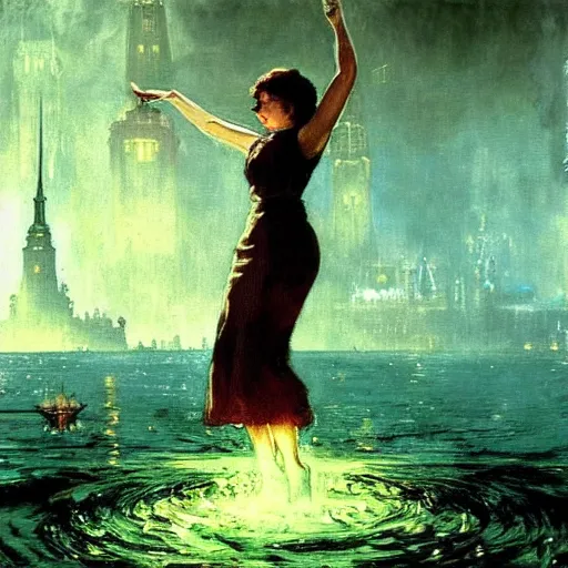 Image similar to rapture from Bioshock, by Ilya Repin, beautiful