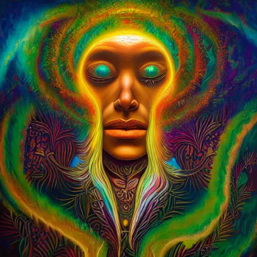 Image similar to ayahuasca visions and healing astral journey in oil painting, trending on artstation, award winning, emotional, highly detailed dark surrealist art