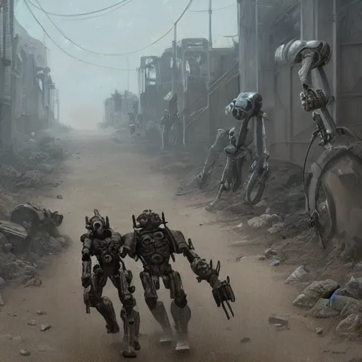Prompt: two robots in power armor fleeing in a sand covered street, horrible smoke monster made of bones, post apocalypse, ruined subdivision houses, Sci Fi, intricate, elegant, highly detailed, digital painting, artstation, concept art, matte, sharp focus, illustration, art by Greg Rutkowski and Alphonse Mucha