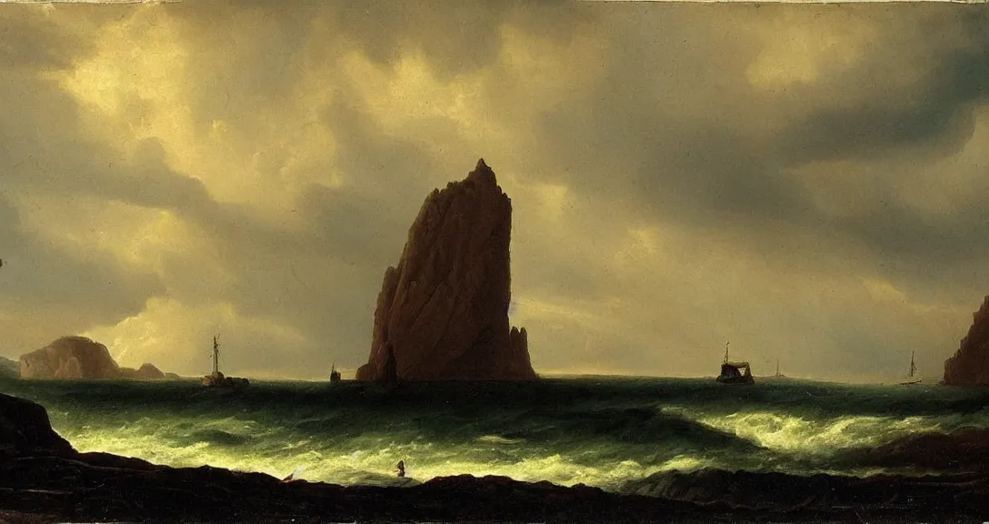 Image similar to an 1 8 th century! landscape painting of ship rock!!! moody! impressive! majestic, by carlos de haes!!!