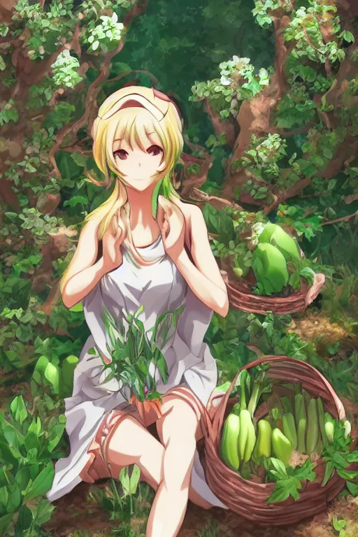 Image similar to the goddess of wholesome farming, trending pixiv anime art, digital art, 4k