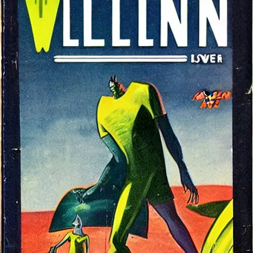 Prompt: 1 9 5 0 s paperback science fiction book cover for a story entitled alien love