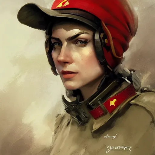 Image similar to portrait of a communist greta, epic, tragic, military art, fantasy, dieselpunk, hd shot, digital portrait, beautiful, artstation, comic style, by artgerm, guy denning, jakub rozalski, magali villeneuve and charlie bowater